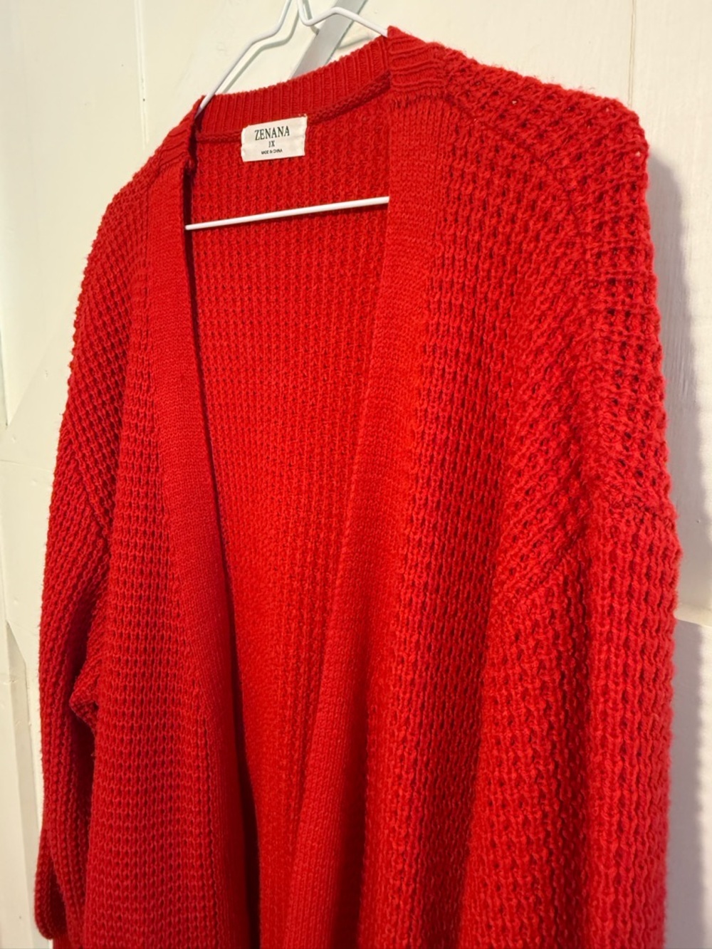 Zenana 1X Red Waffle Knit Cardigan Longline Open Front Pockets Cozy Sweater - Picture 3 of 10